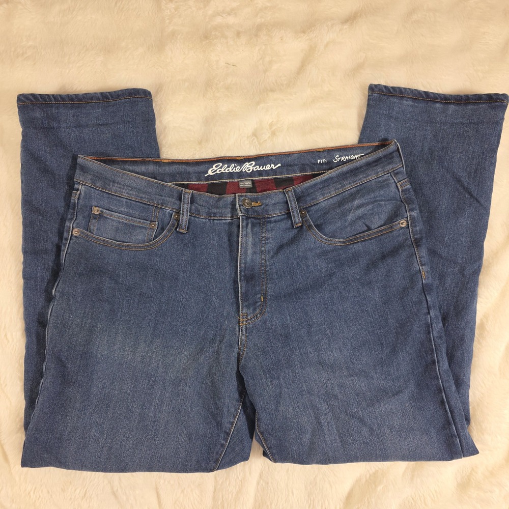 IZOD Jeans Mens 36x30 Blue Excellent Flannel Lined Straight Fit Denim 061